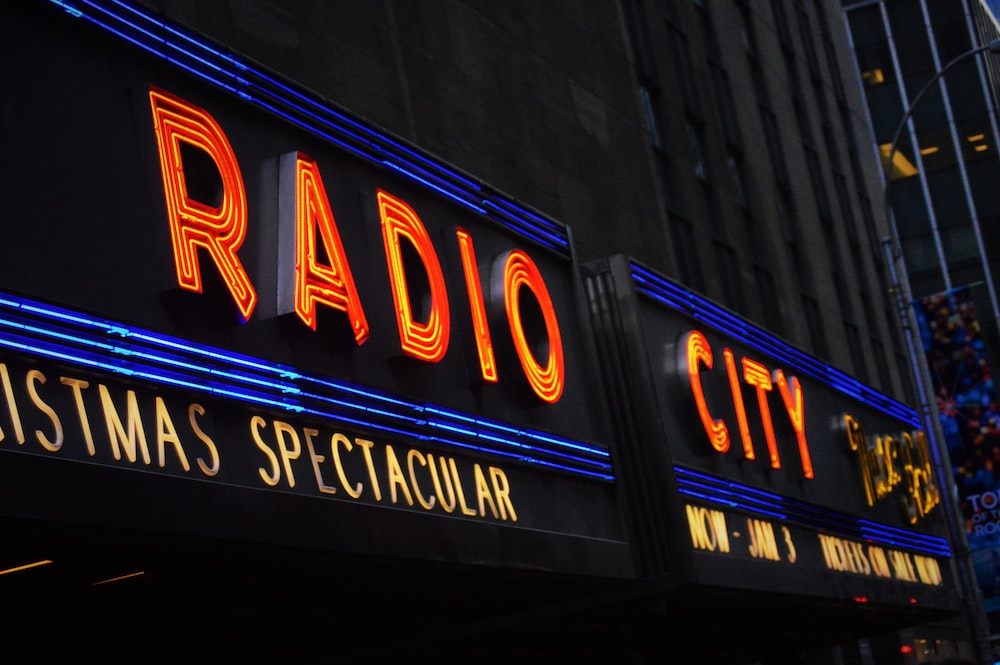 Radio City LED sign on building