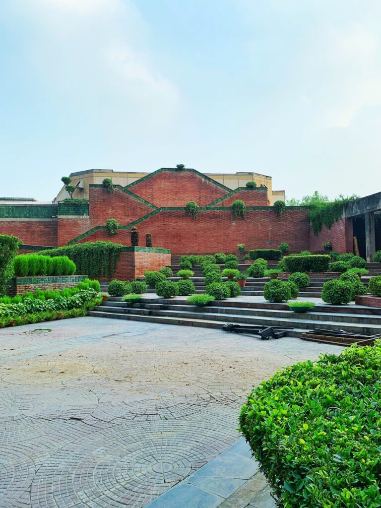 a brick building with a courtyard