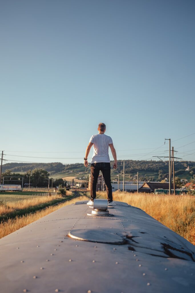 a man standing on a skateboard