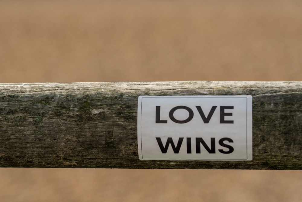 a sticker that says love wins on it