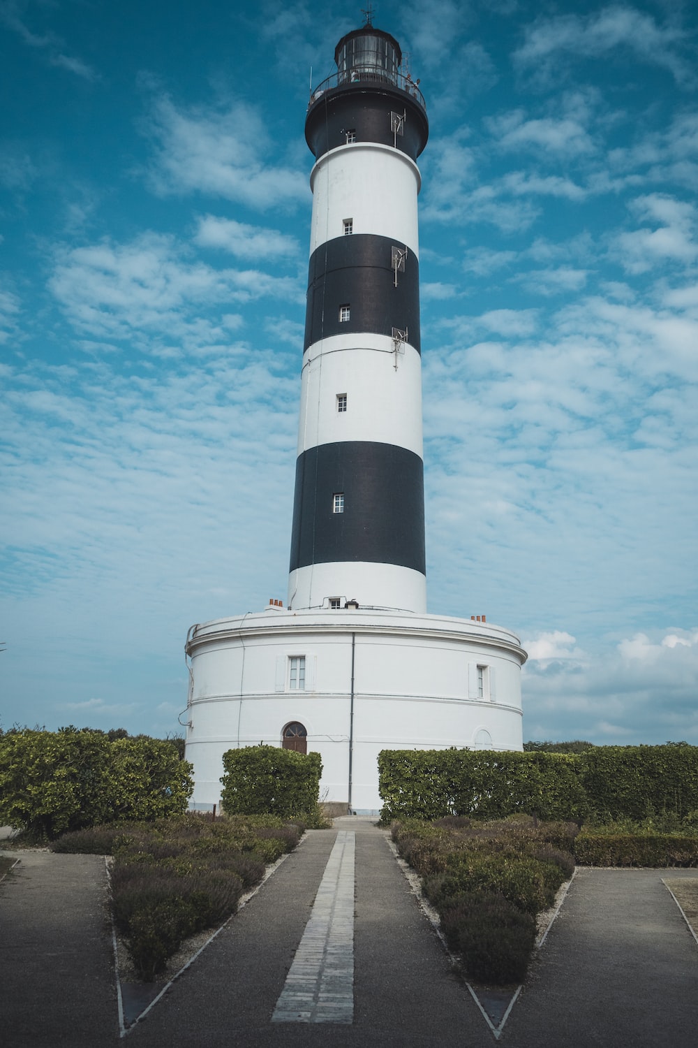 a white and black lighthouse