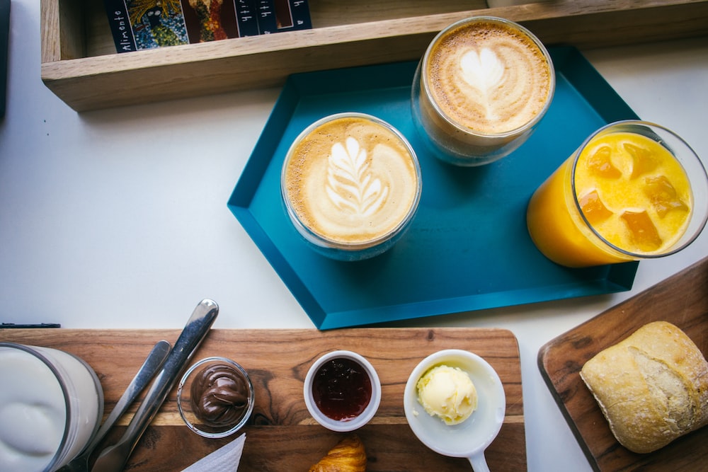 drinking glasses with latte art