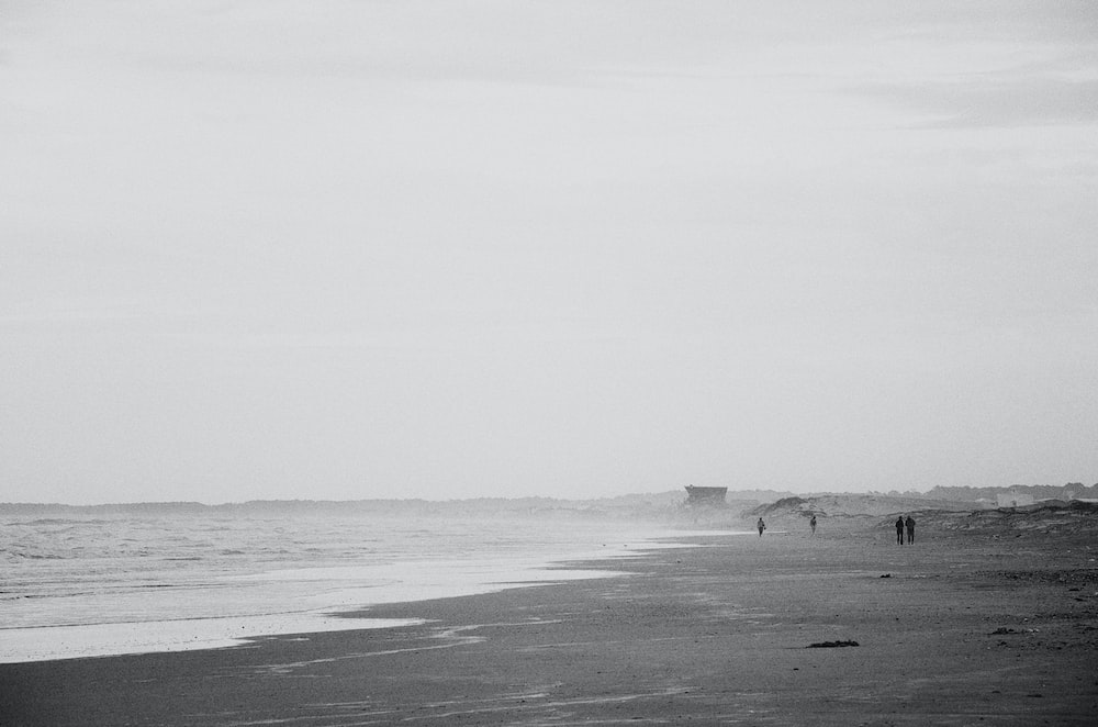 greyscale photography of beach